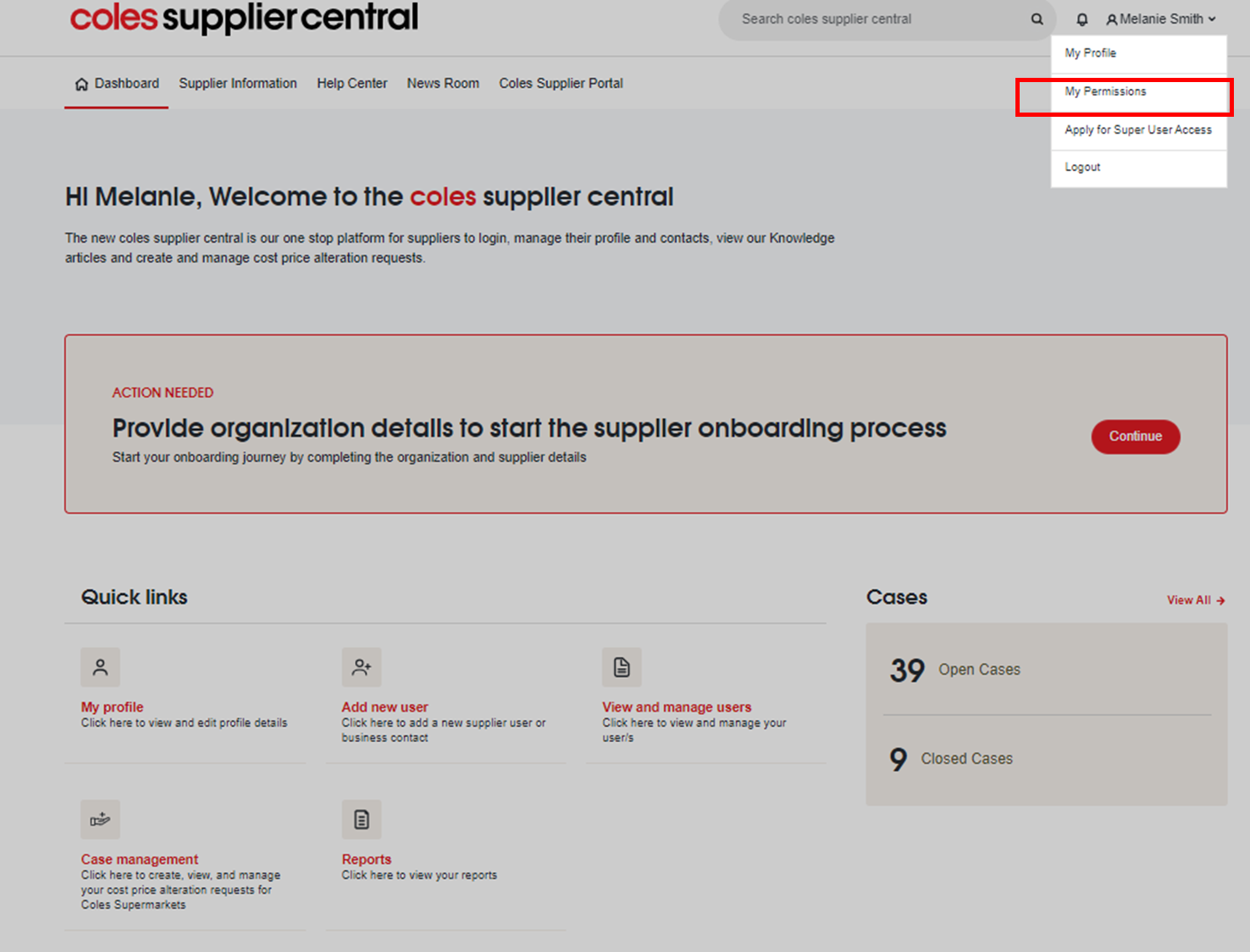 Understanding User Permissions coles supplier central